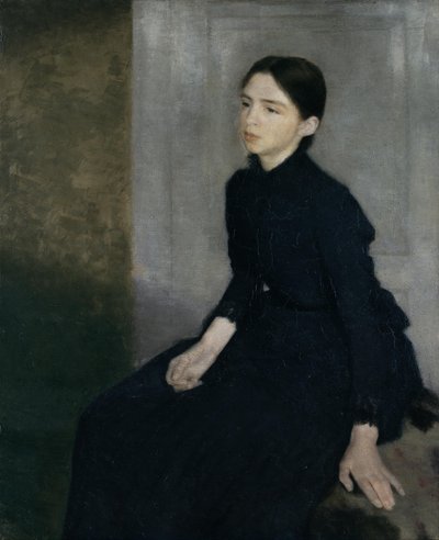 若い女性の肖像画。アーティスト姉妹のアンナ・ハマーショイ 作： Vilhelm Hammershøi